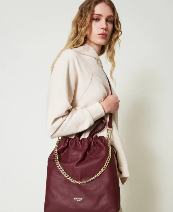 cabas_moyen_en_cuir_avec__1.webp Cabas | Sacs Porté Épaule*TWINSET Milano Cabas Moyen En Cuir Avec Cordon De Serrage Bordeaux