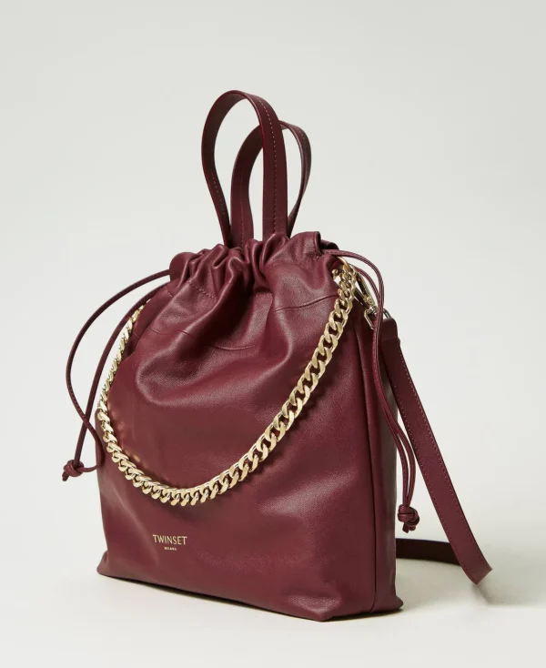 cabas_moyen_en_cuir_avec__2.webp Cabas | Sacs Porté Épaule*TWINSET Milano Cabas Moyen En Cuir Avec Cordon De Serrage Bordeaux