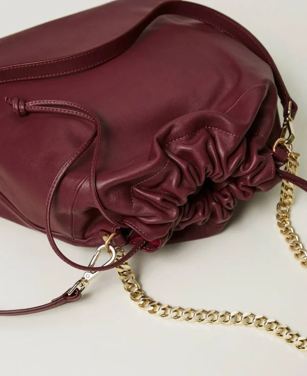 cabas_moyen_en_cuir_avec__3.webp Cabas | Sacs Porté Épaule*TWINSET Milano Cabas Moyen En Cuir Avec Cordon De Serrage Bordeaux