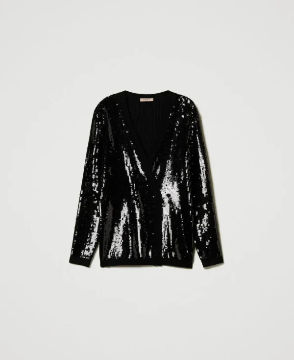 Blazers | Pulls Et Cardigans*TWINSET Milano Cardigan Croisé Avec Sequins All-over Noir