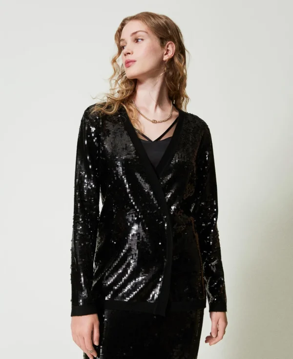 Blazers | Pulls Et Cardigans*TWINSET Milano Cardigan Croisé Avec Sequins All-over Noir