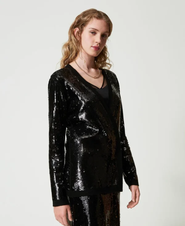 Blazers | Pulls Et Cardigans*TWINSET Milano Cardigan Croisé Avec Sequins All-over Noir