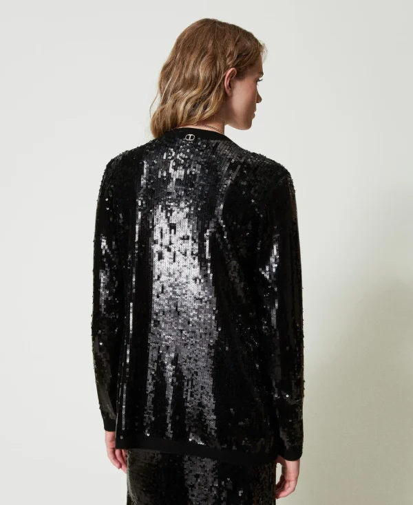 Blazers | Pulls Et Cardigans*TWINSET Milano Cardigan Croisé Avec Sequins All-over Noir