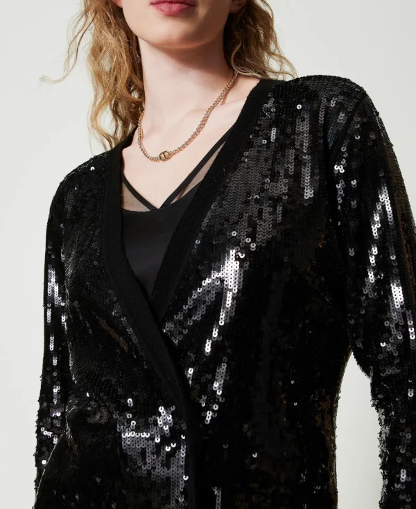 Blazers | Pulls Et Cardigans*TWINSET Milano Cardigan Croisé Avec Sequins All-over Noir