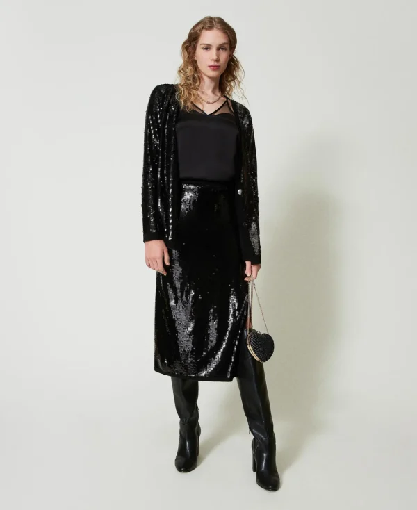 Blazers | Pulls Et Cardigans*TWINSET Milano Cardigan Croisé Avec Sequins All-over Noir