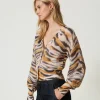 Pulls Et Cardigans*TWINSET Milano Cardigan Double Usage En Laine Et Alpaga Imprimé Tigre Orange « Tanné »/Noir