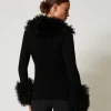 Pulls Et Cardigans*TWINSET Milano Cardigan En Laine Mélangée Et Fausse Fourrure Noir