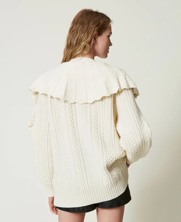 cardigan_en_laine_mlange__4.webp Pulls Et Cardigans*TWINSET Milano Cardigan En Laine Mélangée Avec Volants Blanc Neige