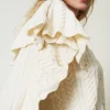 cardigan_en_laine_mlange__5.webp Pulls Et Cardigans*TWINSET Milano Cardigan En Laine Mélangée Avec Volants Blanc Neige