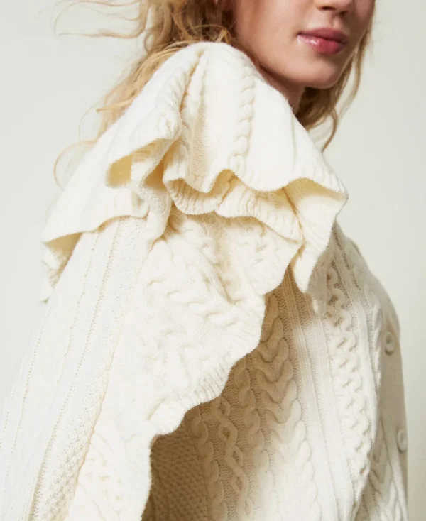 cardigan_en_laine_mlange__5.webp Pulls Et Cardigans*TWINSET Milano Cardigan En Laine Mélangée Avec Volants Blanc Neige