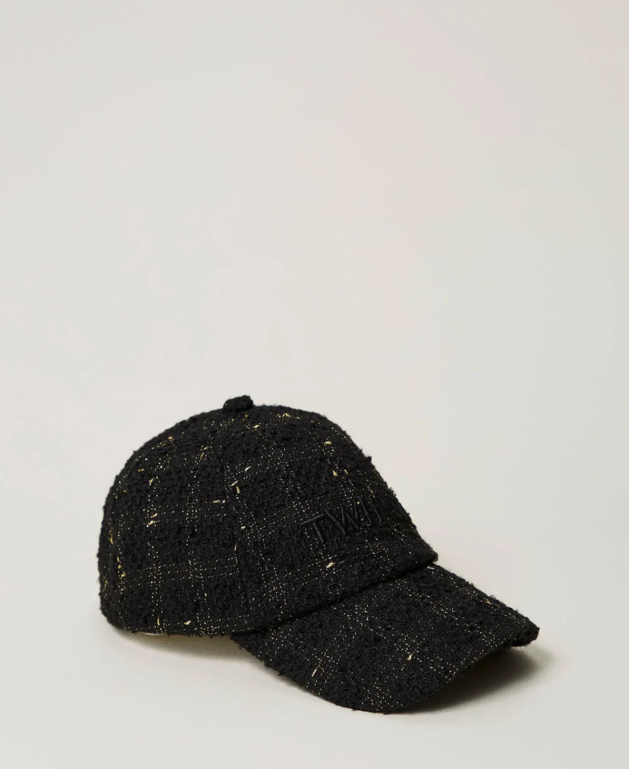 Chapeaux*TWINSET Milano Casquette De Baseball En Tissu Bouclé Avec Logo Bouclé Noir/Or