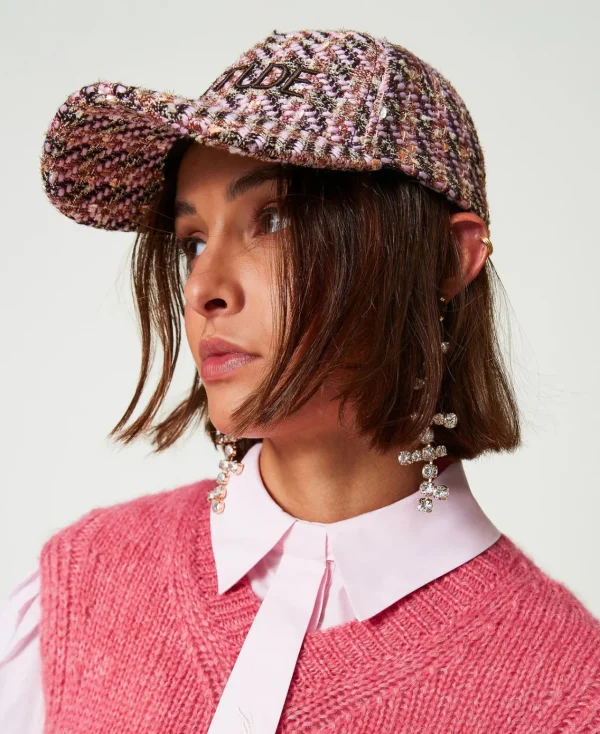 Chapeaux*TWINSET Milano Casquette De Baseball En Tissu Bouclé Pink Tulle Bouclé
