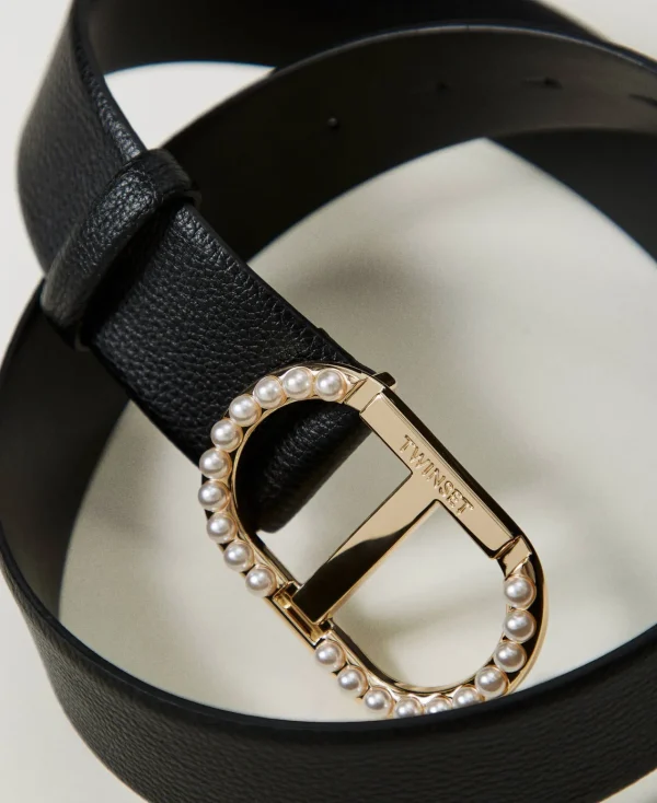 Ceintures*TWINSET Milano Ceinture Avec Boucle Oval T Et Perles Noir