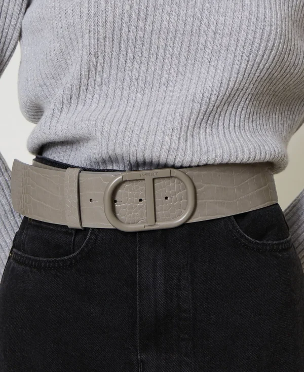Ceintures*TWINSET Milano Ceinture Avec Imprimé Croco Grey Stone