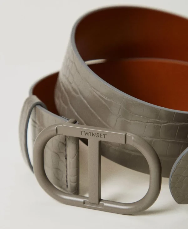 Ceintures*TWINSET Milano Ceinture Avec Imprimé Croco Grey Stone