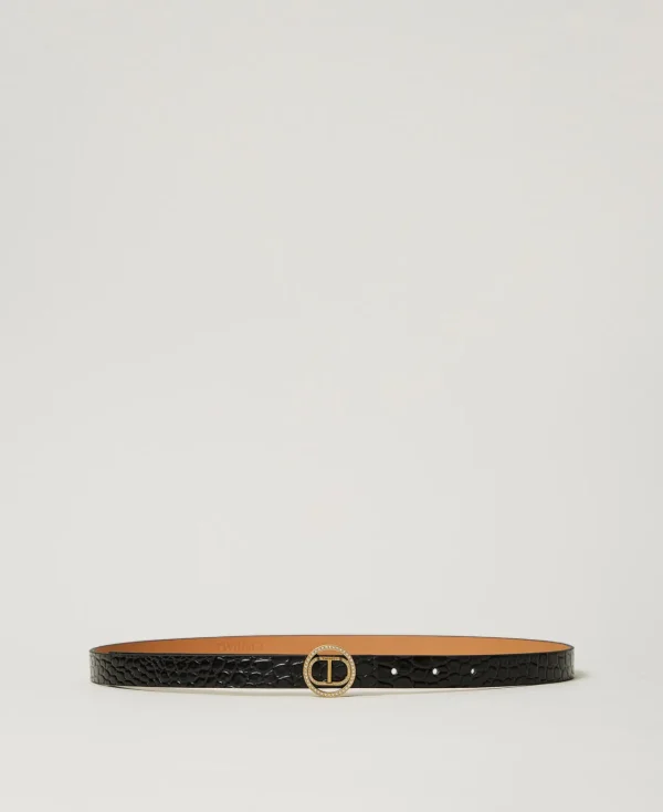 ceinture_en_cuir_avec_imp_0.webp Ceintures*TWINSET Milano Ceinture En Cuir Avec Imprimé Croco Noir