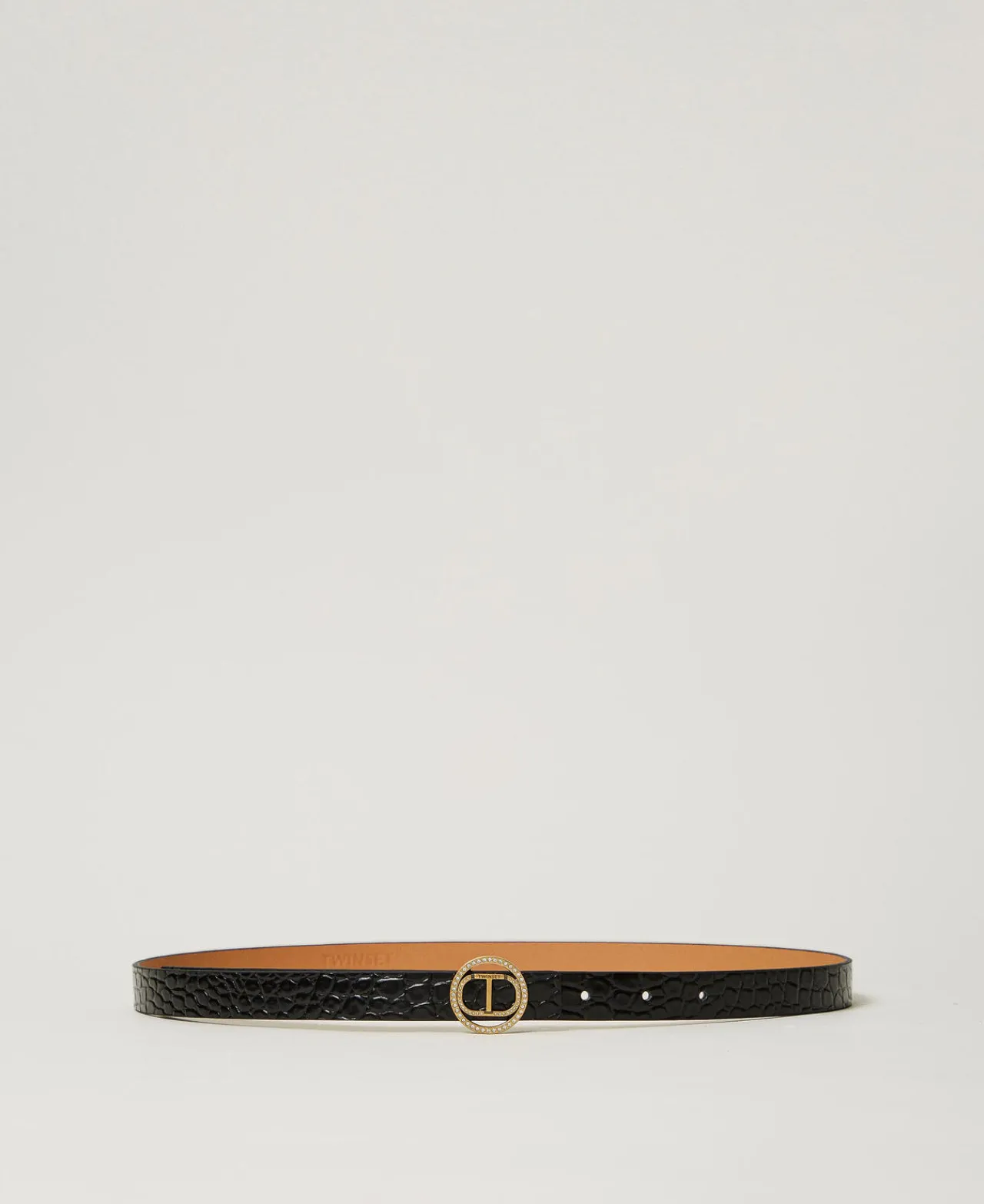 Ceintures*TWINSET Milano Ceinture En Cuir Avec Imprimé Croco Noir