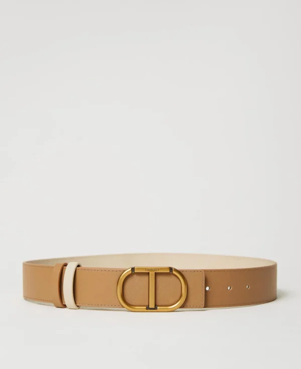 Ceintures*TWINSET Milano Ceinture Réversible Avec Boucle Oval T Bicolore Beige « Chanvre Clair »/Ivoire