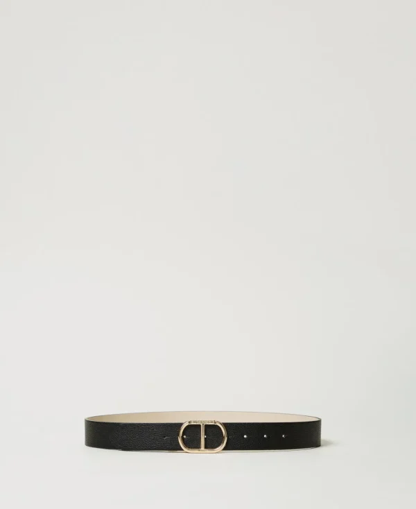 ceinture_rversible_avec_b_0.webp Ceintures*TWINSET Milano Ceinture Réversible Avec Boucle Oval T Bicolore Noir/Blanc « Old White »