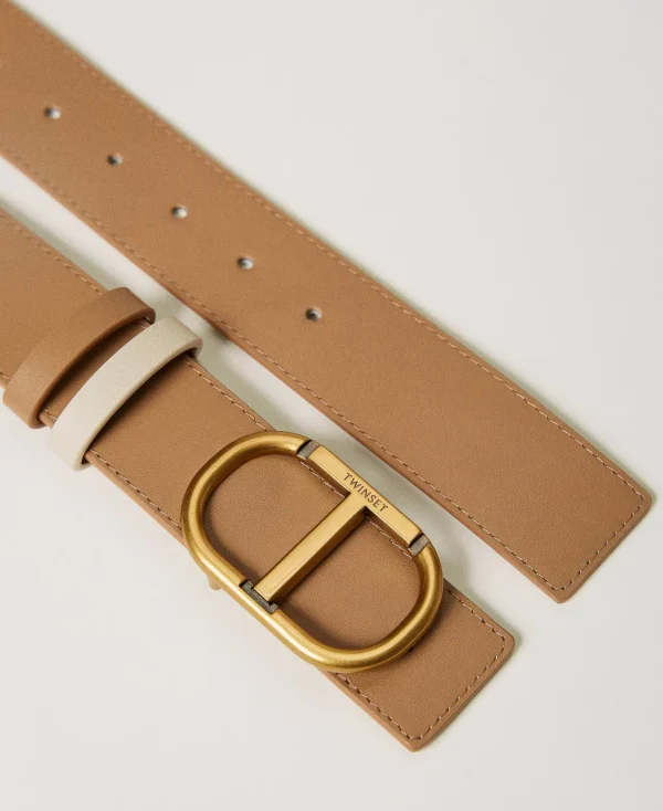 Ceintures*TWINSET Milano Ceinture Réversible Avec Boucle Oval T Bicolore Beige « Chanvre Clair »/Ivoire
