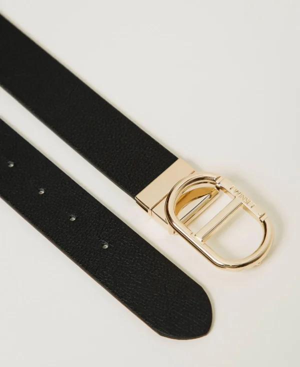 ceinture_rversible_avec_b_2.webp Ceintures*TWINSET Milano Ceinture Réversible Avec Boucle Oval T Bicolore Noir/Blanc « Old White »