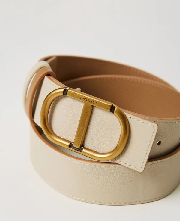Ceintures*TWINSET Milano Ceinture Réversible Avec Boucle Oval T Bicolore Beige « Chanvre Clair »/Ivoire