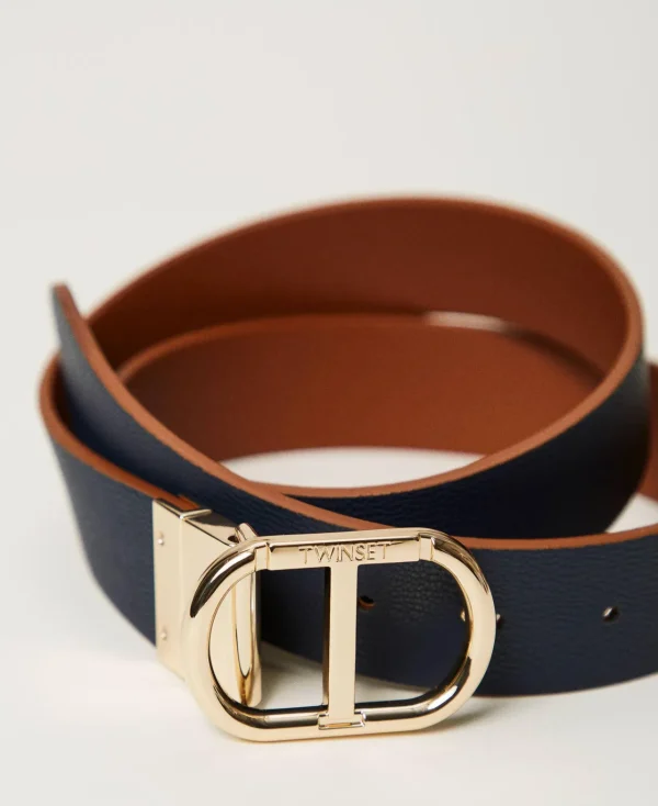 Ceintures*TWINSET Milano Ceinture Réversible Avec Boucle Oval T Bicolore Marron Cuir/Bleu Classique