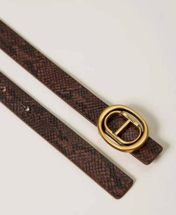 Ceintures*TWINSET Milano Ceinture Réversible Avec Imprimé Serpent Imprimé Python Chocolate Malt/Fondant