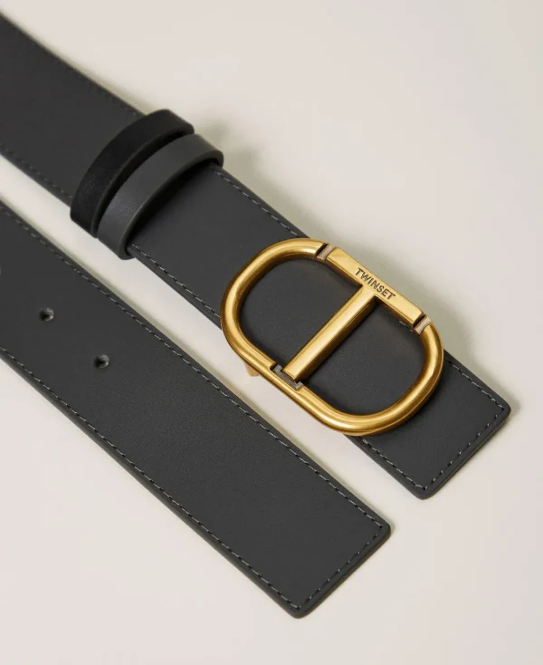ceinture_rversible_en_cui_2-1.webp Ceintures*TWINSET Milano Ceinture Réversible En Cuir Avec Oval T Bicolore Gris Anthracite/Noir