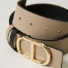 ceinture_rversible_en_cui_2.webp Ceintures*TWINSET Milano Ceinture Réversible En Cuir Avec Oval T Bicolore Noir/Beige « Light Taupe »