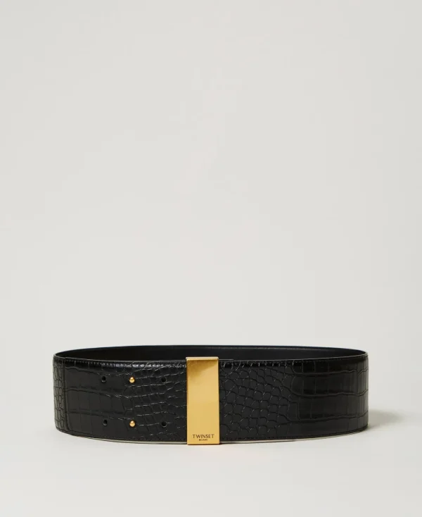 ceinture_taille_haute_ave_0-1.webp Ceintures*TWINSET Milano Ceinture Taille Haute Avec Imprimé Croco Noir