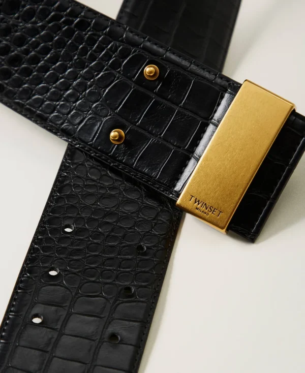 ceinture_taille_haute_ave_2-1.webp Ceintures*TWINSET Milano Ceinture Taille Haute Avec Imprimé Croco Noir
