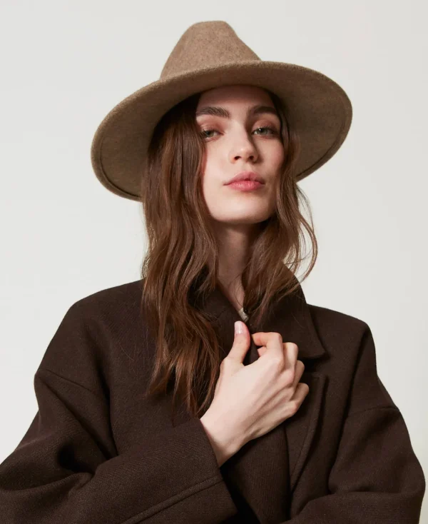 Chapeaux*TWINSET Milano Chapeau En Drap Avec Oval T Beige Foncé