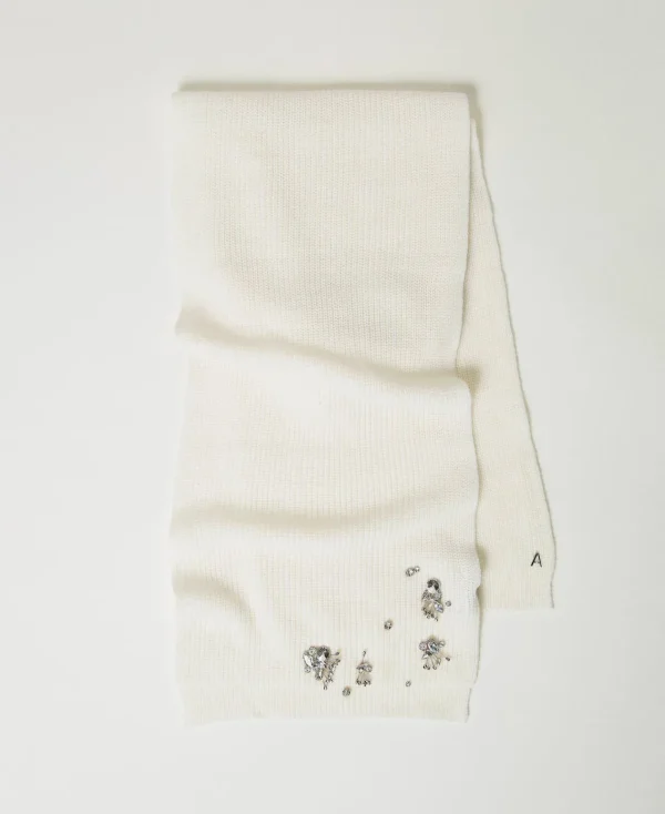 Écharpes*TWINSET Milano Écharpe Avec Broderies Et Logo Crème White
