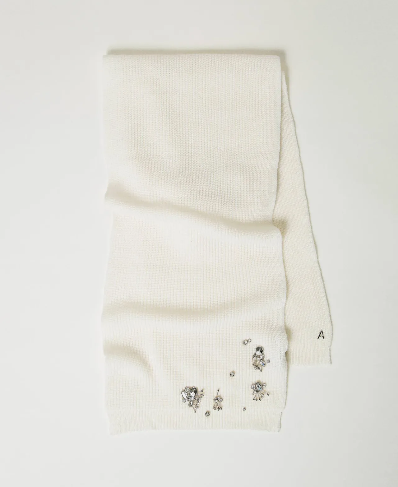 Écharpes*TWINSET Milano Écharpe Avec Broderies Et Logo Crème White