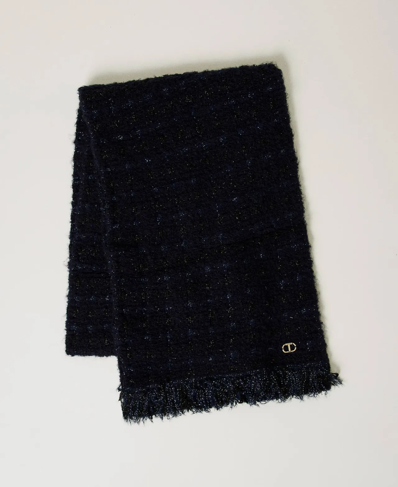 Écharpes*TWINSET Milano Écharpe En Maille Avec Lurex Et Franges Jacquard Carreau Bleu Classique/Lurex Noir