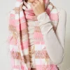 charpe_jacquard_avec_plum_1.webp Écharpes*TWINSET Milano Écharpe Jacquard Avec Plumes Multicolore Rose « Crystal Pink »/Marron « Cinnamon »/Blanc