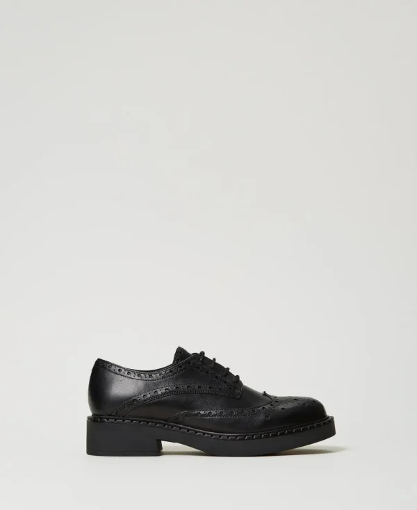 Ballerines Et Mocassins | Chaussures Plates*TWINSET Milano Chaussures à Lacets En Cuir Noir