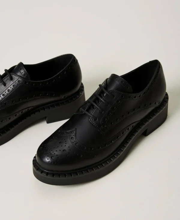 Ballerines Et Mocassins | Chaussures Plates*TWINSET Milano Chaussures à Lacets En Cuir Noir