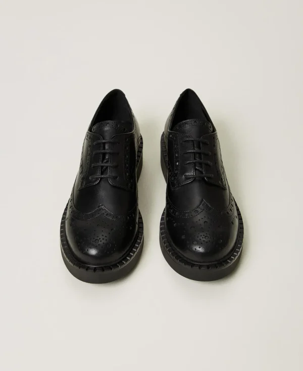 Ballerines Et Mocassins | Chaussures Plates*TWINSET Milano Chaussures à Lacets En Cuir Noir