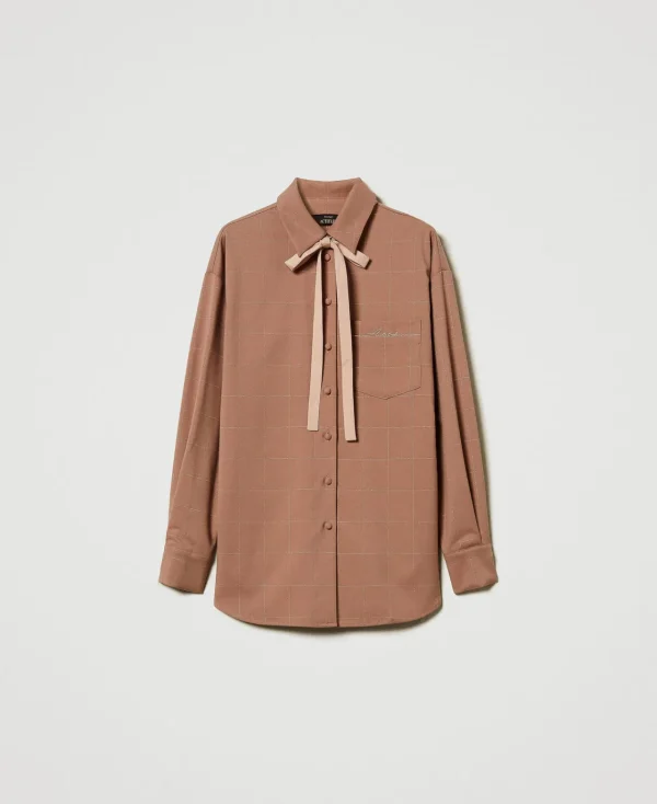 chemise__carreaux_avec_lu_1.webp Blouses Et Chemises*TWINSET Milano Chemise à Carreaux Avec Lurex Marron « Beaver »