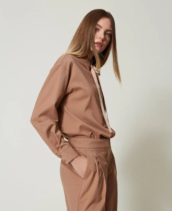 chemise__carreaux_avec_lu_2.webp Blouses Et Chemises*TWINSET Milano Chemise à Carreaux Avec Lurex Marron « Beaver »