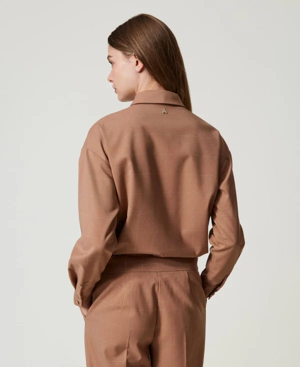 chemise__carreaux_avec_lu_3.webp Blouses Et Chemises*TWINSET Milano Chemise à Carreaux Avec Lurex Marron « Beaver »