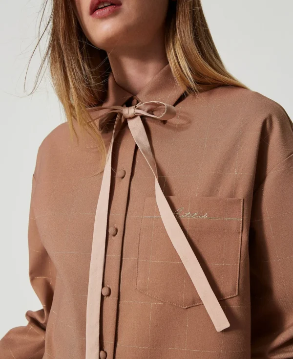 chemise__carreaux_avec_lu_4.webp Blouses Et Chemises*TWINSET Milano Chemise à Carreaux Avec Lurex Marron « Beaver »