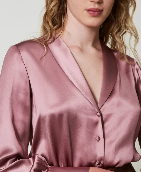 Blouses Et Chemises*TWINSET Milano Chemise Avec Col Châle Rose « Chocolate Ruby »