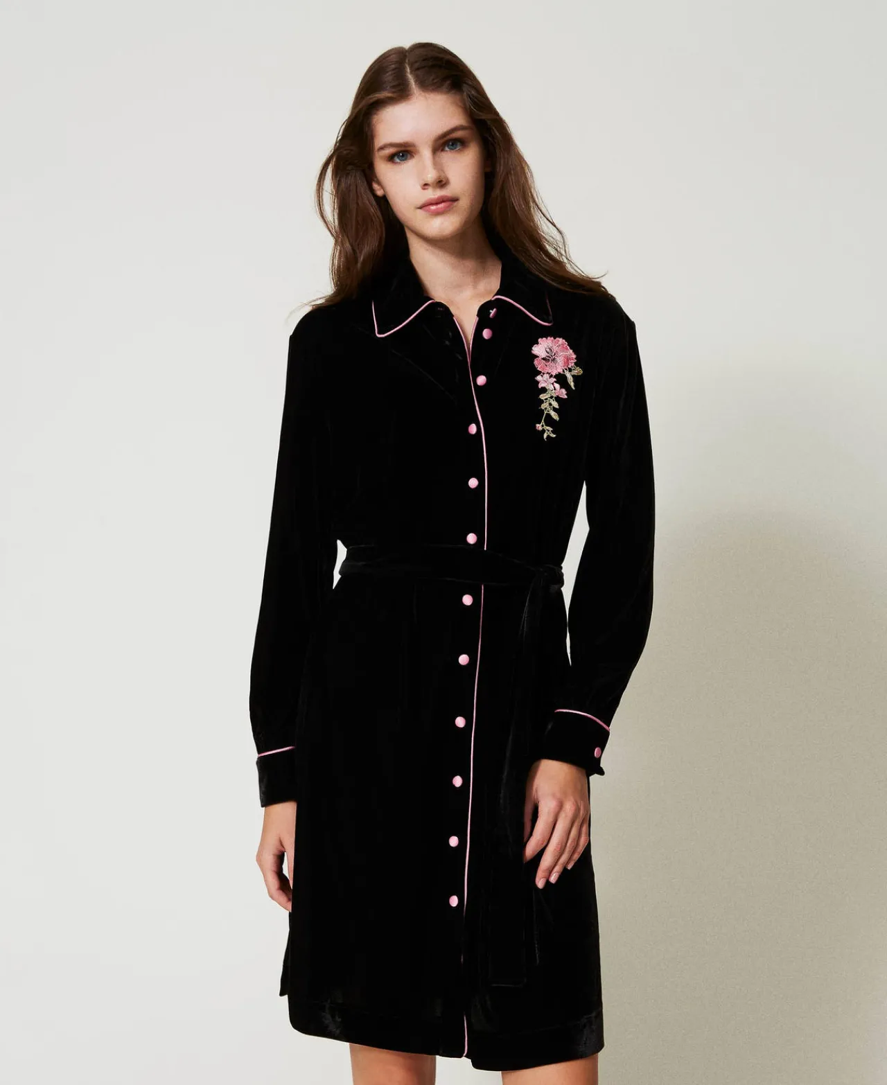 Sous-Vêtements Et Vêtements De Nuit*TWINSET Milano Chemise De Nuit En Velours Avec Broderie Noir