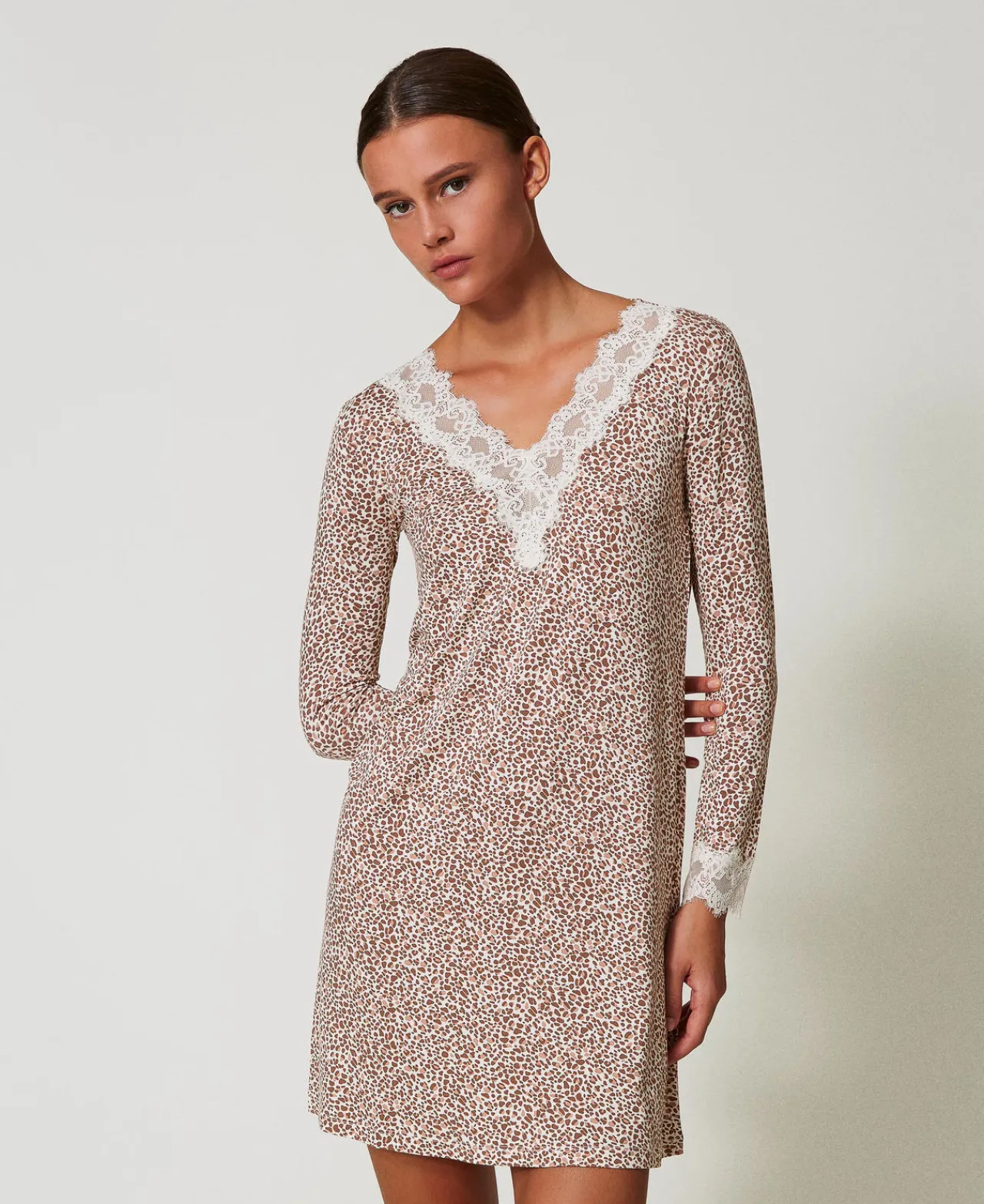 Sous-Vêtements Et Vêtements De Nuit*TWINSET Milano Chemise De Nuit Imprimée Avec Dentelle Multicolore Imprimé Animalier