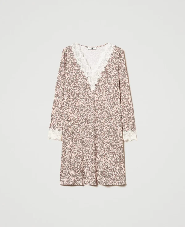 Sous-Vêtements Et Vêtements De Nuit*TWINSET Milano Chemise De Nuit Imprimée Avec Dentelle Multicolore Imprimé Animalier