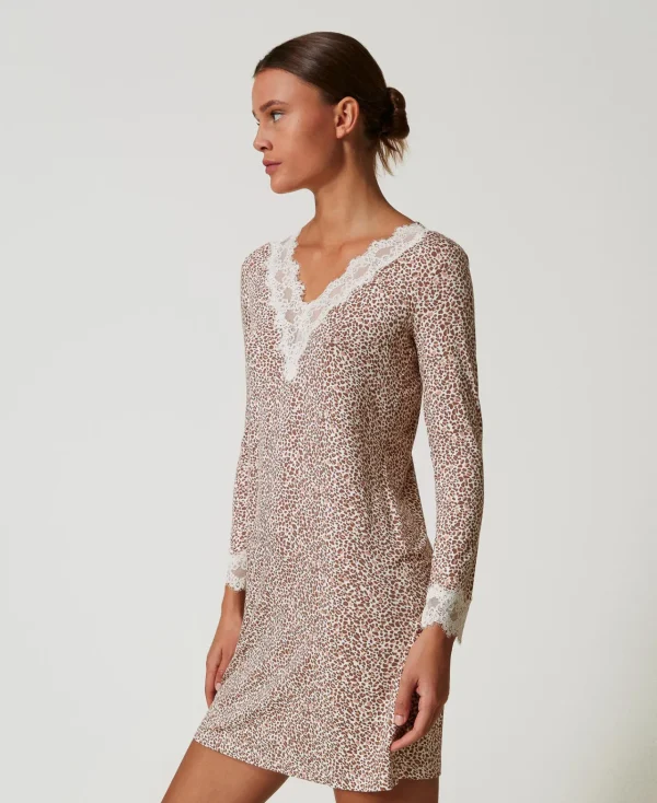 Sous-Vêtements Et Vêtements De Nuit*TWINSET Milano Chemise De Nuit Imprimée Avec Dentelle Multicolore Imprimé Animalier