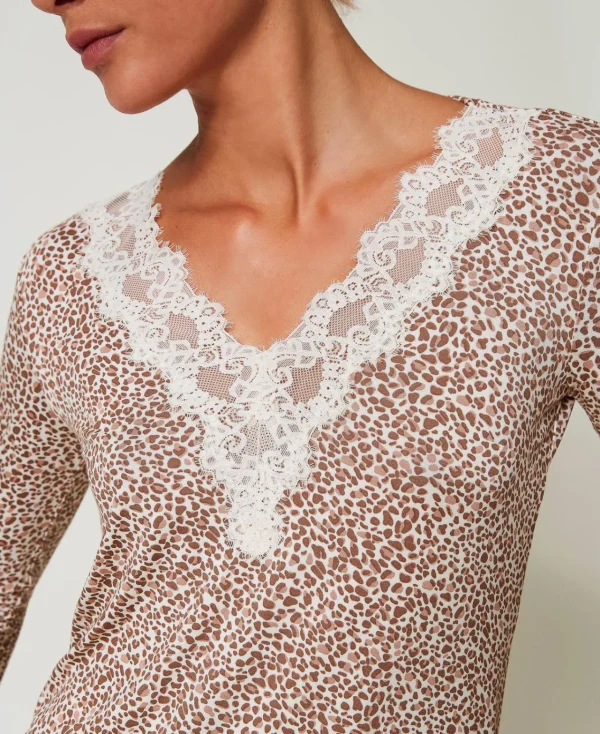 Sous-Vêtements Et Vêtements De Nuit*TWINSET Milano Chemise De Nuit Imprimée Avec Dentelle Multicolore Imprimé Animalier